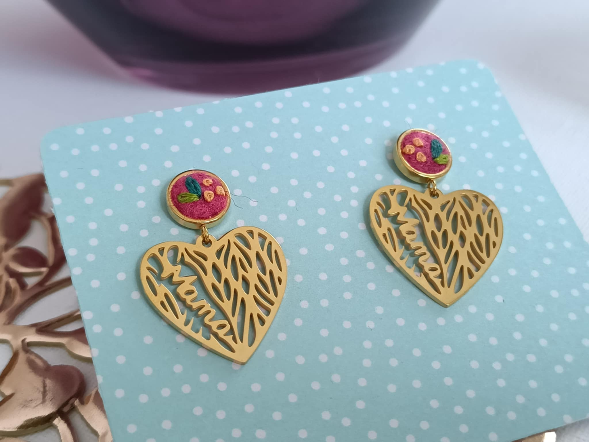 Boucles d'oreilles : coeur de Maman