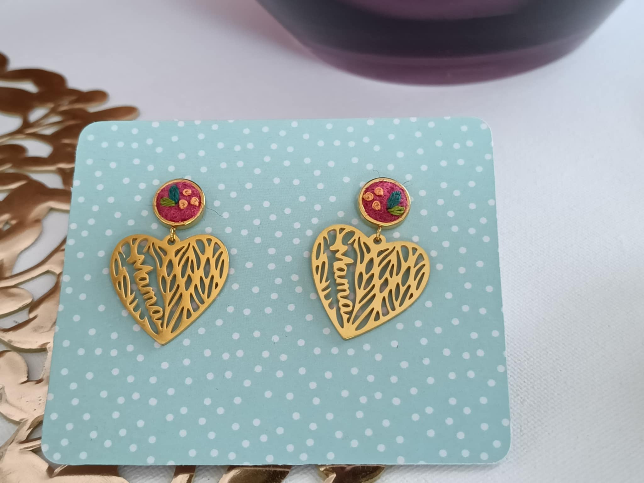 Boucles d'oreilles : coeur de Maman