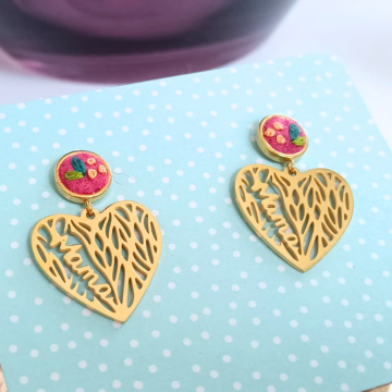 Boucles d'oreilles : coeur de Maman