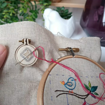 Aimant d'aiguilles - Losange patchwork beige & gris